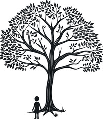 Obraz premium silhouette of a tree and girl.