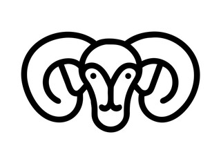Obraz premium Silhouette of a ram, perfect for design elements and animal icons. A clean, bold silhouette of a ram, facing to the side, against a plain white background. 