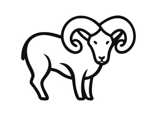Fototapeta premium Silhouette of a ram, perfect for design elements and animal icons. A clean, bold silhouette of a ram, facing to the side, against a plain white background. 
