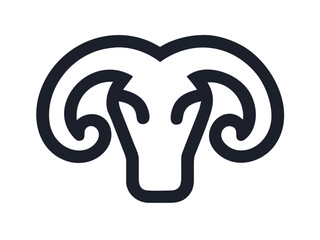 Obraz premium Silhouette of a ram, perfect for design elements and animal icons. A clean, bold silhouette of a ram, facing to the side, against a plain white background. 