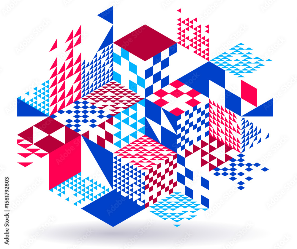 Poster abstract vector wallpaper with 3d isometric cubes blocks, geometric construction with blocks shapes 