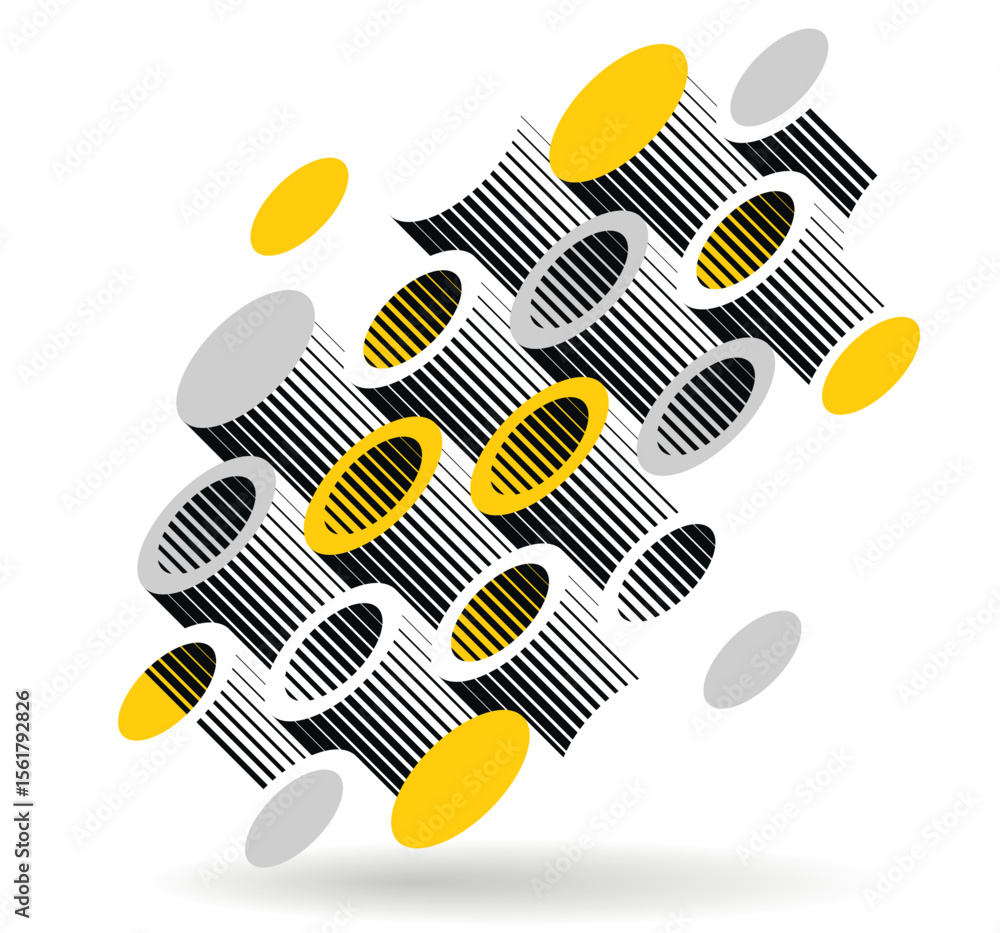 Poster cylinders pattern vector abstract 3d isometric background, geometric wallpaper with rhythmic structu