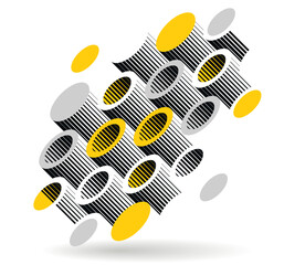 Cylinders pattern vector abstract 3D isometric background, geometric wallpaper with rhythmic structure, construction theme, creative design.
