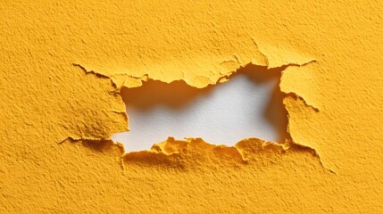 Torn Yellow Paper Revealing White Background Abstract Texture with Space for Text