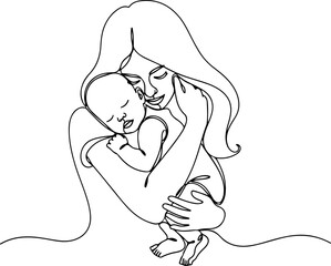 Mother Holding Baby – Single Line Art Depicting Maternal Love