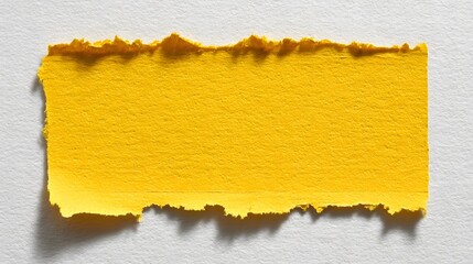 Bright Yellow Torn Paper Rectangle on Textured White Background Close Up