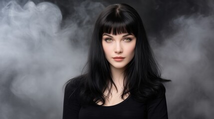 Fototapeta premium A woman with dark hair against a smoky backdrop.