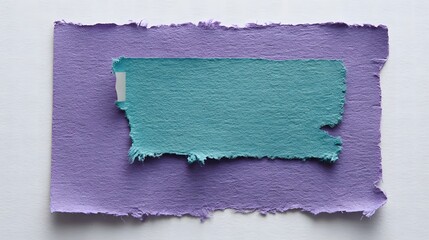 Textured Paper Collage in Purple and Teal with Deckled Edges on White