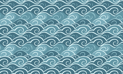 Japanese Style Cloud and Wave Seamless Pattern