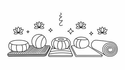 Meditation zen yoga set outline drawing for relaxation, mindfulness, spiritual, healthy lifestyle