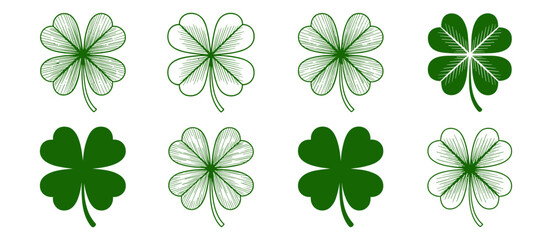 Four leaf clover illustration set, green shamrock, luck, st patricks day, irish, good fortune