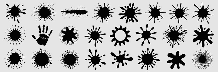 Ink splatter set, abstract blots, stains, spots, splatter collection for design elements