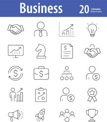 Business Line Icons, Briefcase, Growth Chart, Office Building, and More, Editable Formats: AI, EPS, JPG, PNG, Ideal for Both Digital and Print Use
