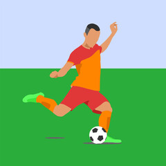 Illustration Vector Style Football Soccer player kicking ball on green field during game