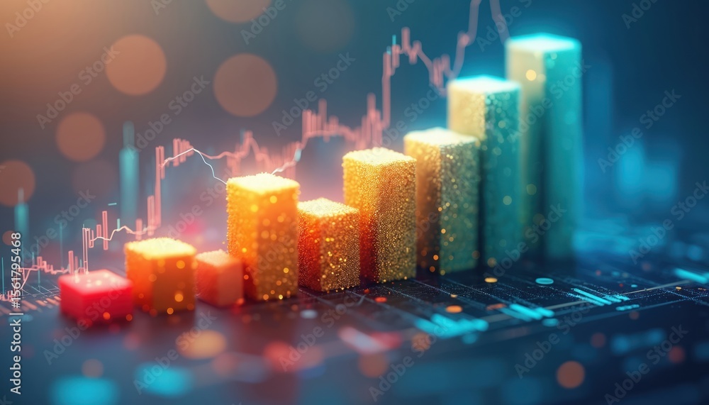 Poster bar chart graphic showing data visualization. business analytics, market trends presented through fi