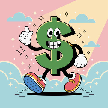 Cartoon money mascot with thumbs up, finance, and positive attitude concept