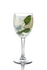 Hugo Spritz cocktail in glass isolated on white background