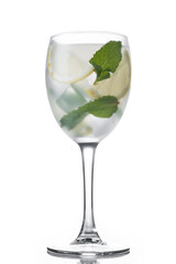 Hugo Spritz cocktail in glass isolated on white background