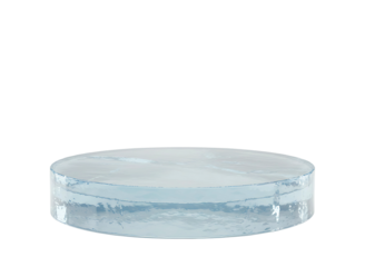 Clear cylindrical ice block with textured surface isolated on transparent background