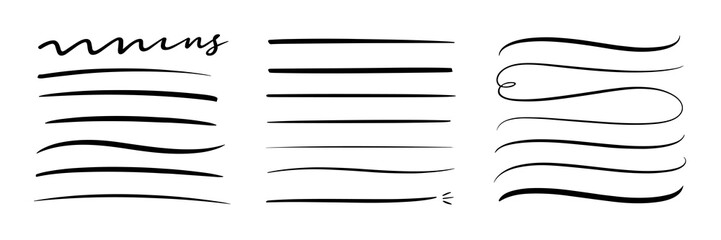 Set of hand drawn underlines, line art illustration for text, highlight, and emphasis.
