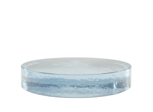 Clear cylindrical ice block with textured surface isolated on transparent background