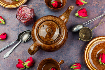 Jar of delicious tea rose jam for tea