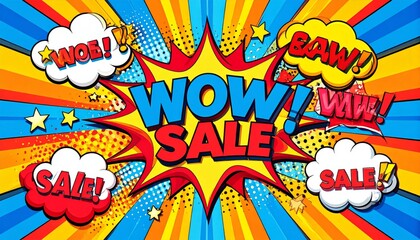 Retro comic book-inspired background with explosive shapes, speech bubbles, and bold text