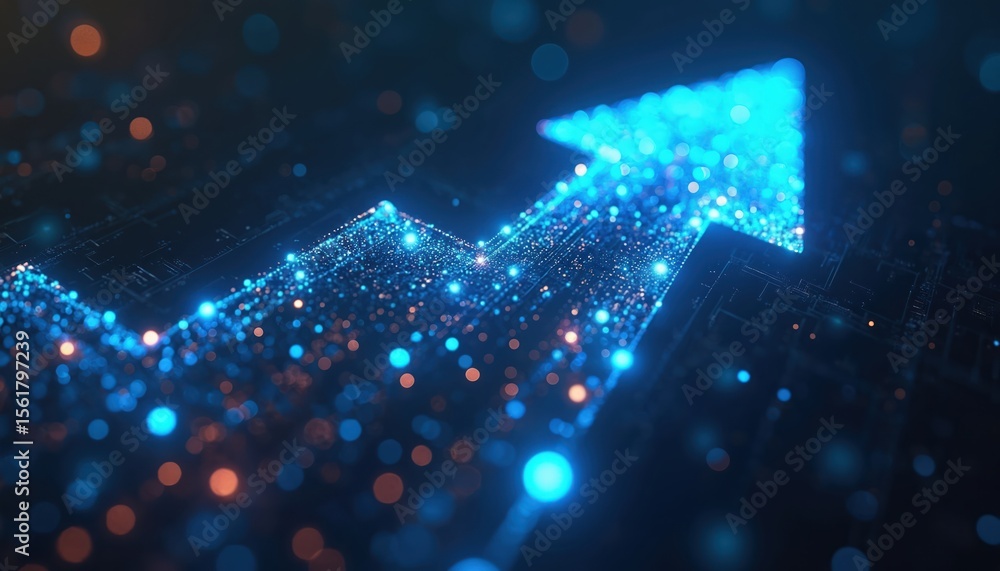 Aufkleber digital blue arrow pointing upward on tech background. dynamic illustration for business tech concep