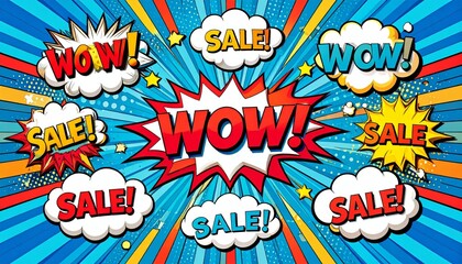 Retro comic book-inspired background with explosive shapes, speech bubbles, and bold text