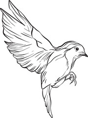 A dynamic bird in flight, wings unfurled with fine linework its poised motion and feather detail evoke natural rhythm, freedom, and intricate grace