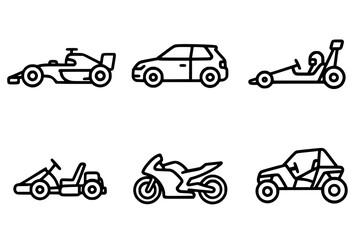 Naklejka premium Vector Illustration of Minimalist Motorsport Vehicle Icon Set