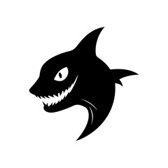 Fototapeta premium Goblin shark head full black silhouette deep sea predator vector illustration