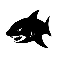 Fototapeta premium Great white shark head full black silhouette powerful predator vector illustration