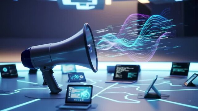 Futuristic Megaphone With Digital Data Display