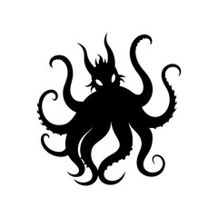 Obraz premium Mythical kraken tentacle full black silhouette fantasy marine monster vector illustration