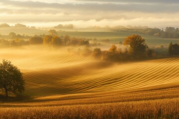 Fototapeta premium Golden Sunlight Over the Farmland