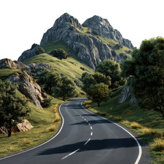 Scenic mountain road isolated on transparent background