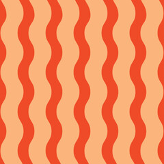 Orange retro groovy vertical waves seamless pattern, 60s and 70s vibes Vintage Geo Art warm color waves pattern Vector illustration. Trendy wave pattern Abstract stripes orange optical art wave line.