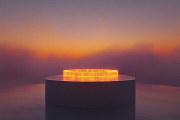 Futuristic Glowing Circular Platform with Warm Orange Light in Minimalist Dark Space Setting