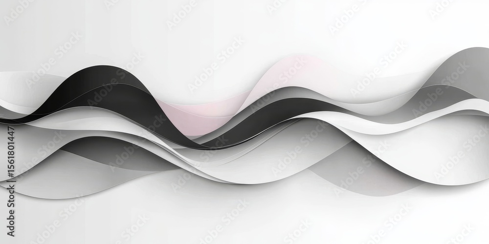 Poster abstract wave background with soft gradations and layers of white, gray, and black design element