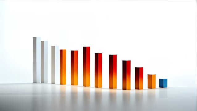 Declining bar graph with final blue bar indicating potential change