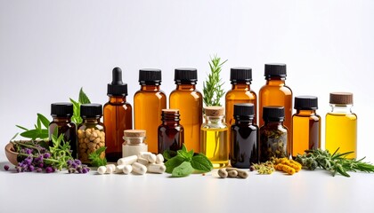 Collection of Essential Oils and Herbal Supplements