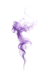 Elegant purple smoke swirls gracefully, isolated on transparent background, creating an ethereal...