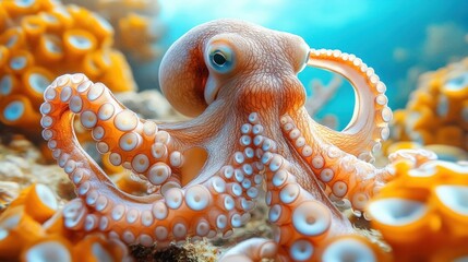 Obraz premium Close-up of a cute octopus in coral reef