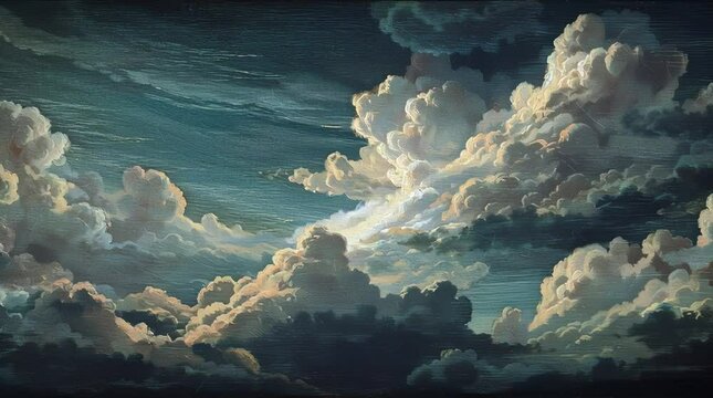 illustration of cloud sky in style of renaissance oil painting on canvas