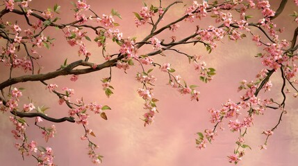 Delicate Pink Blossoms Branch Spring Floral Background