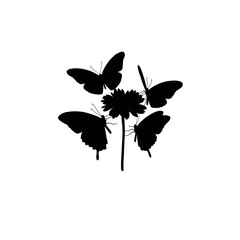 silhouettes of butterflies on a flower vector illustration