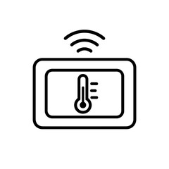 Outline icon of smart thermostat with wireless signal – temperature automation concept