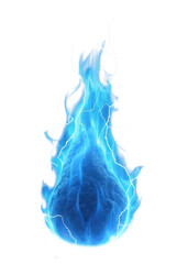 A vibrant blue flame with lightning sparks isolated on transparent background