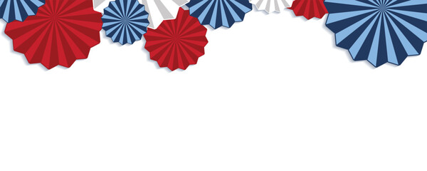 paper stars in USA flag colors Happy 4th of July, USA Independence Day vector banner template. White background. Material design for greeting card, flyer layout, poster.